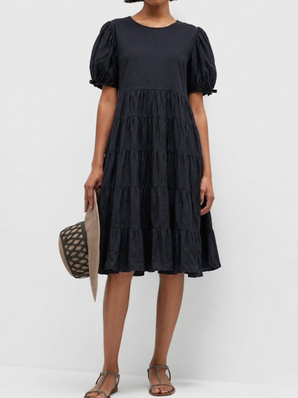 Merlette Black Sering Dress 100% Cotton Tiered Ruffle Flowing Women's Size Small